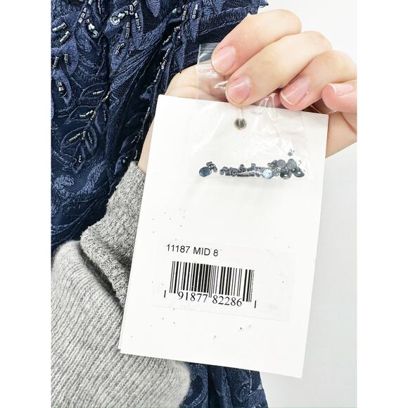 Mac Duggal 11187 Embroidered Sequin Navy Blue Trumpet Gown Size 8 NWT - Picture 5 of 9